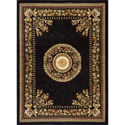 Area Rug 8 ft x 10 ft Oriental Medallion Pattern Black/Gold Soil Stain Resistant