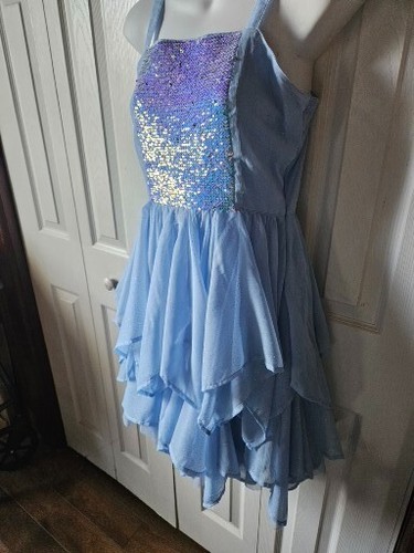 NWT Reversible Justice Sequins and Tulle Light Blue Girls Dress size 16 - Picture 3 of 6