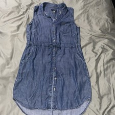 Tommy Hilfiger Tencel Denim Button Down Dress Sz 10 Sleeveless Drawstring Belt
