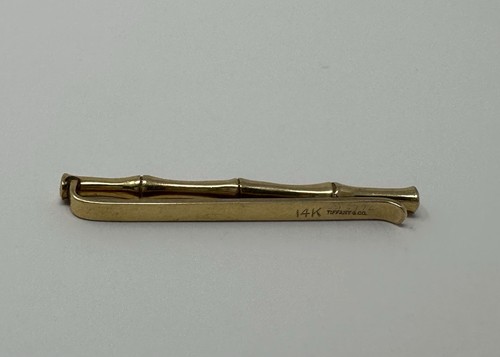 Tiffany & Co 14K Yellow Gold Bamboo Motif Pattern Tie Clip Bar !!! - Picture 4 of 7