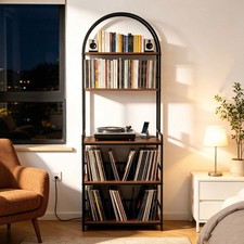 Record Player Stand with Charging Station, 5-Tier Vinyl Storage for Living Room