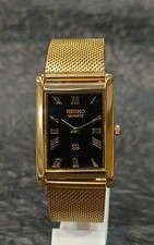 Seiko Slim Quartz Tank Watch Two Hands Roman Numerials Dial Wristwatch