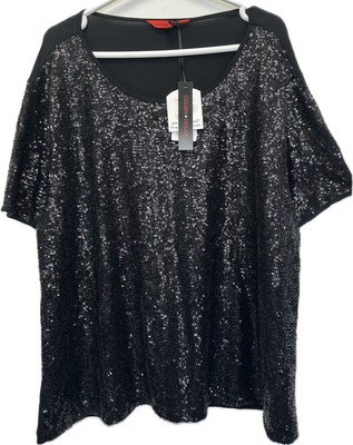 Brandneu Coleen Nolan schwarz Pailletten verziert Top Bluse Plus Größe 26