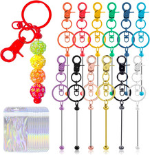 24 Pcs Beadable Keychains Bars bulk - 12 Colorful DIY Metal Beaded Keychain Maki