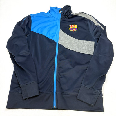 FC Barcelona Track Jacket FCB Spain Men s L Navy Blue Gray Full Zip Soccer Crest