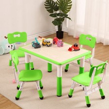 Kids Table and Chairs Set, Toddler Height Adjustable Desk with Graffiti Desktop