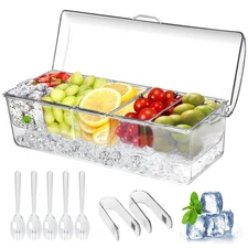 Ice Chilled Condiment Caddy Server Tray with Lid Bar Garnish Holder on Ice