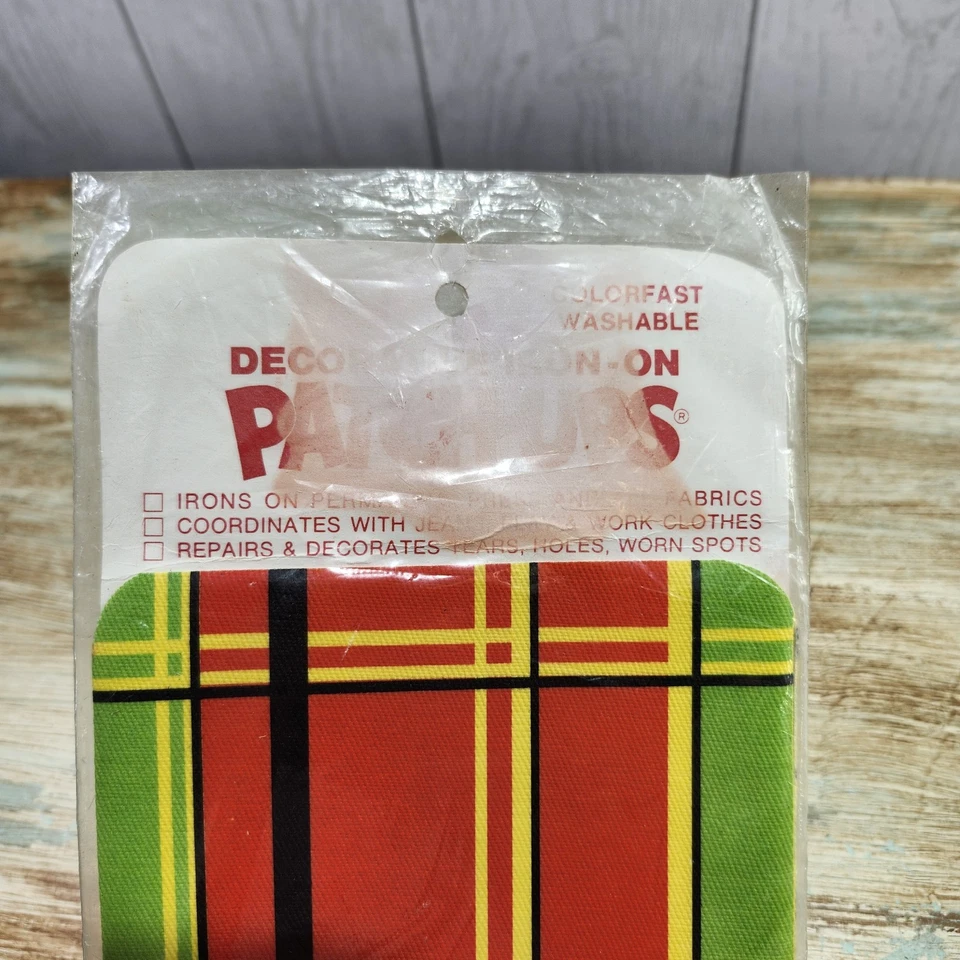 Rare Vintage Iron On Knee Elbow Patches Pop Color Tartan Plaid Groovy Hippie - Image 4 of 4