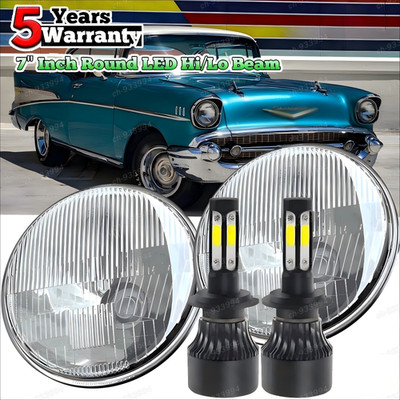 For Chevy Bel Air 1955-1957 Pair 7'' Inch Round LED Headlights Hi/Lo Sealed Beam