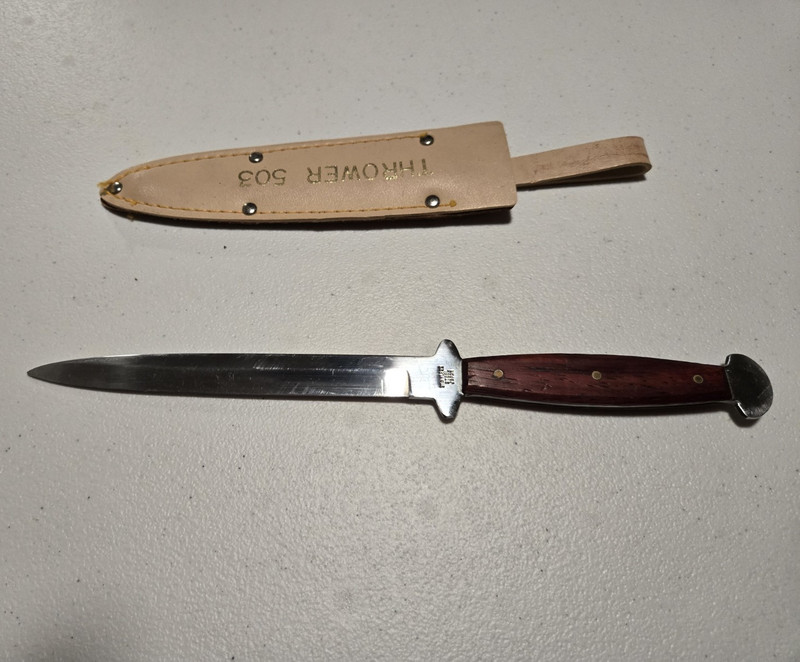 Blade Dagger THROWER 503 Spear Point Stainless Steel Wood Handle Sheath