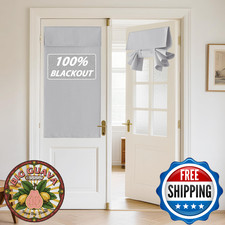 RYB HOME 100 Blackout Linen French Door Curtain Panel Tricia Gray 26x40