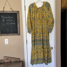 Violet Skies Peasant Long Sleeve Floral Country Western Long Dress Maxi Prairie