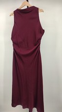 Quince Women Washable Stretch Silk High Neck Midi Dress Wine Tasting Red L