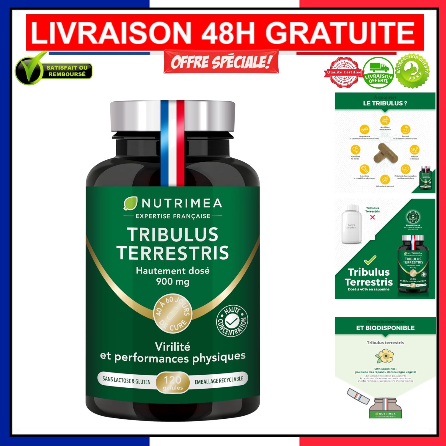 Tribulus Terrestris 600 mg gélules de musculation pour la performance sportive et l'endurance