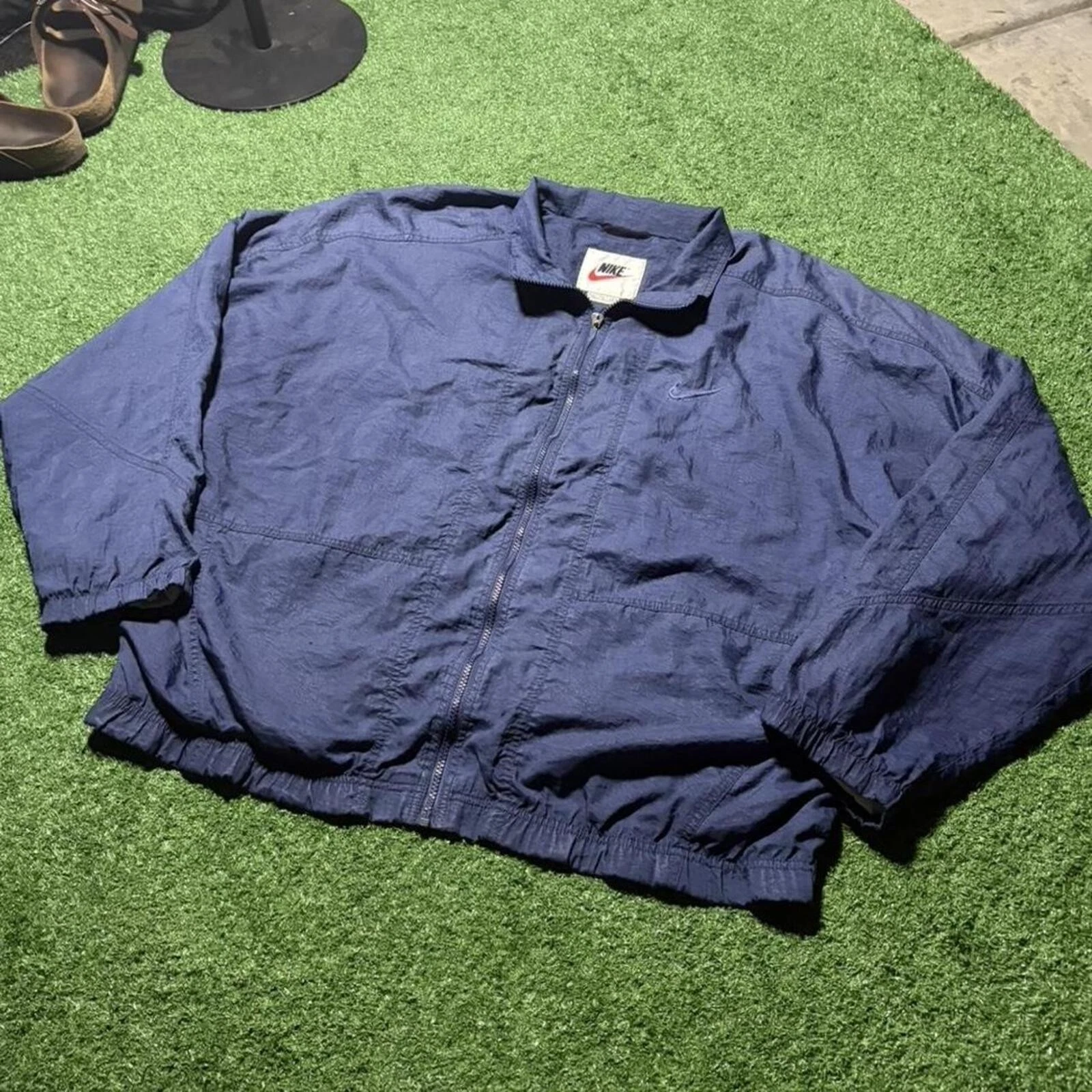Vintage 90s Nike Windbreaker Jacket Navy Blue Swoosh Mens XL Lightweight Casual