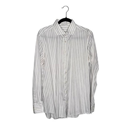 SuitSupply Button Down Shirt Mens Lrg Grey White Striped Albini Fabric Excellent