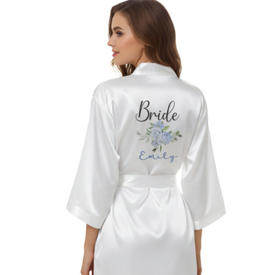 Personalisierter Blumen Initialen Braut Hochzeit Morgenmantel Kimono Bademantel Satin