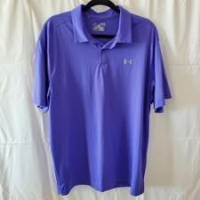 Under Armour Heat Gear Polo Shirt Mens XL Loose Fit Purple Pin Stripes READ 