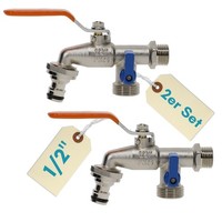 "2Er Set Garten Wasserhahn Kugelhahn 1/2\" Doppelanschluss 1/2 Zoll Doppel AußEn"