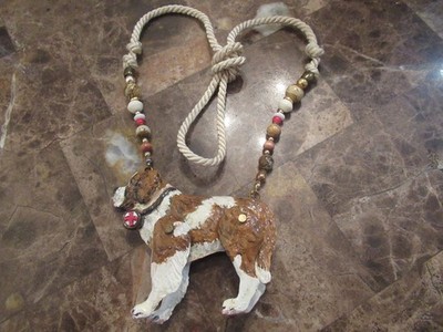 Large Lightweight Beaded Dorian Designs 1999 Handmade ST BERNARD Dog Necklace