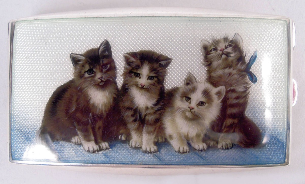 kitten cigarette case Antique Cigarette Case Kitty Kitten Cat Feline Fun Austrian Silver Enamel