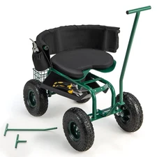 Rolling Garden Seat with Wheels, Garden Cart with 360° Swivel Seat for Planti...