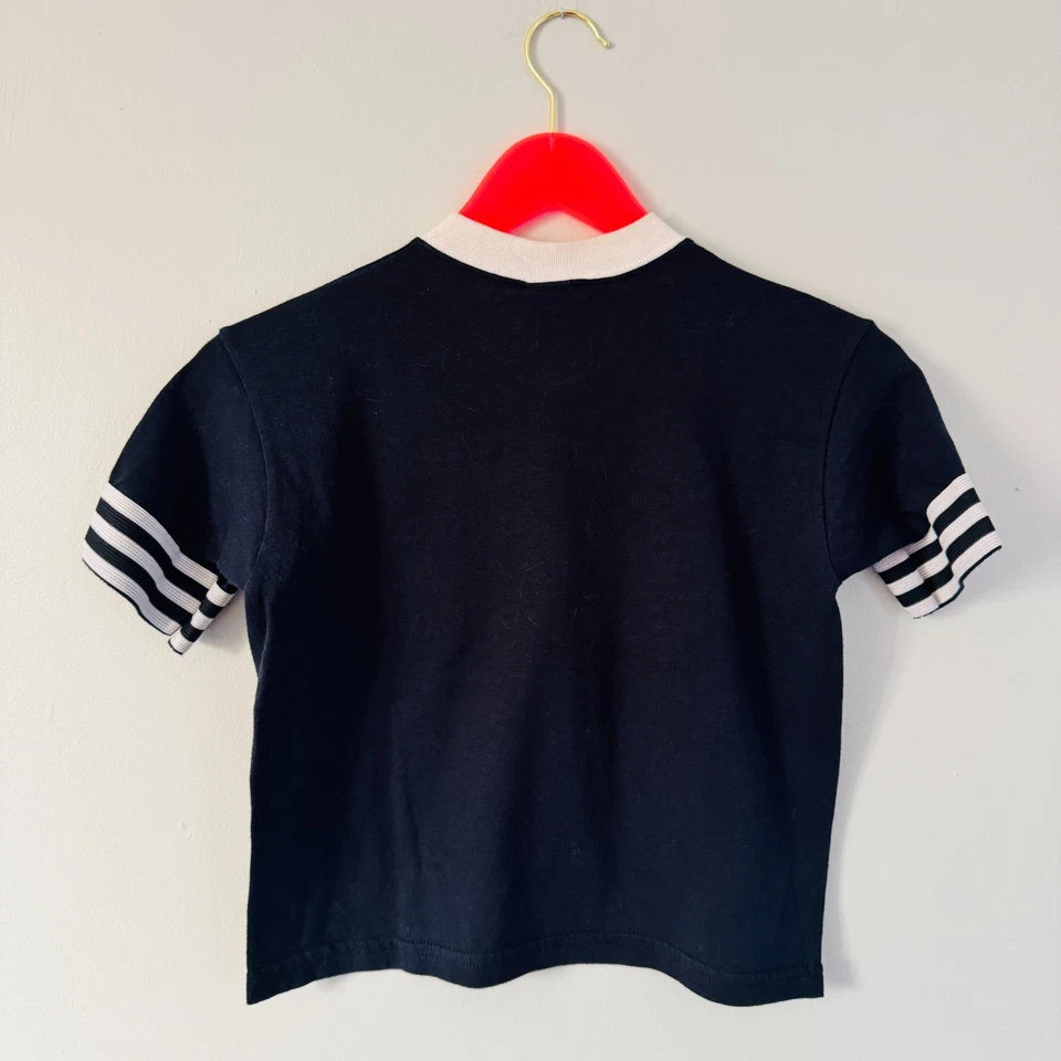 Y2K vtg HOT TOPIC Punk Rock STUDDED Vinyl White Striped Ringer Babydoll T-Shirt - Image 4 of 4