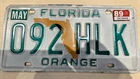 Florida Orange USA American Number License Plate Genuine Used Condition 092 HLK