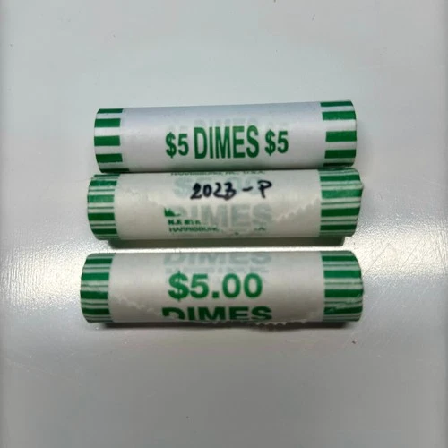 2023 P Roosevelt Dimes Uncirculated Three 3 Mint Bank Rolls, Full Bands