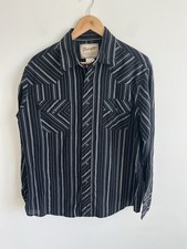 VTG Wrangler Western Pearl Snap Shirt Long Sleeve Black Silver Sz Large Cowboy