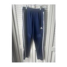 adidas Boys Track Pants Climalite Blue Elastic Waist Pockets Size M