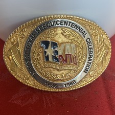 Belt Buckle State of Texas Sesquicentennial 24 Karat Gold Plated Western