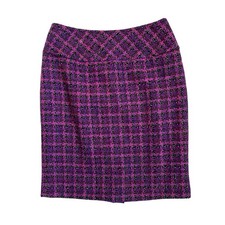 Vintage Pink Purple Black Boucle Tweed Wool Blend Pencil Skirt USA 8