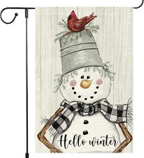 Snowman Cardinal Hello Winter Garden Flag 12x18 Inch Double Sided, Winter Holida
