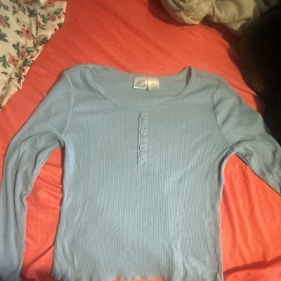 Abercrombie Kids Girls Blue Ribbed Knit Cotton Henley Top Long Sleeve Size 14