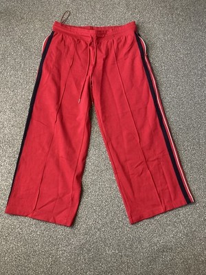 M&S Collection Red Wide Leg Trousers UK 18 Elasticated Waist Stripe Drawstring