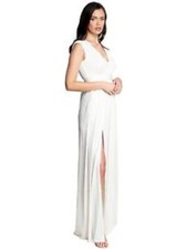 DRESS THE POPULATION Womens White Cinched Waist Belted Sleeveless Dress M