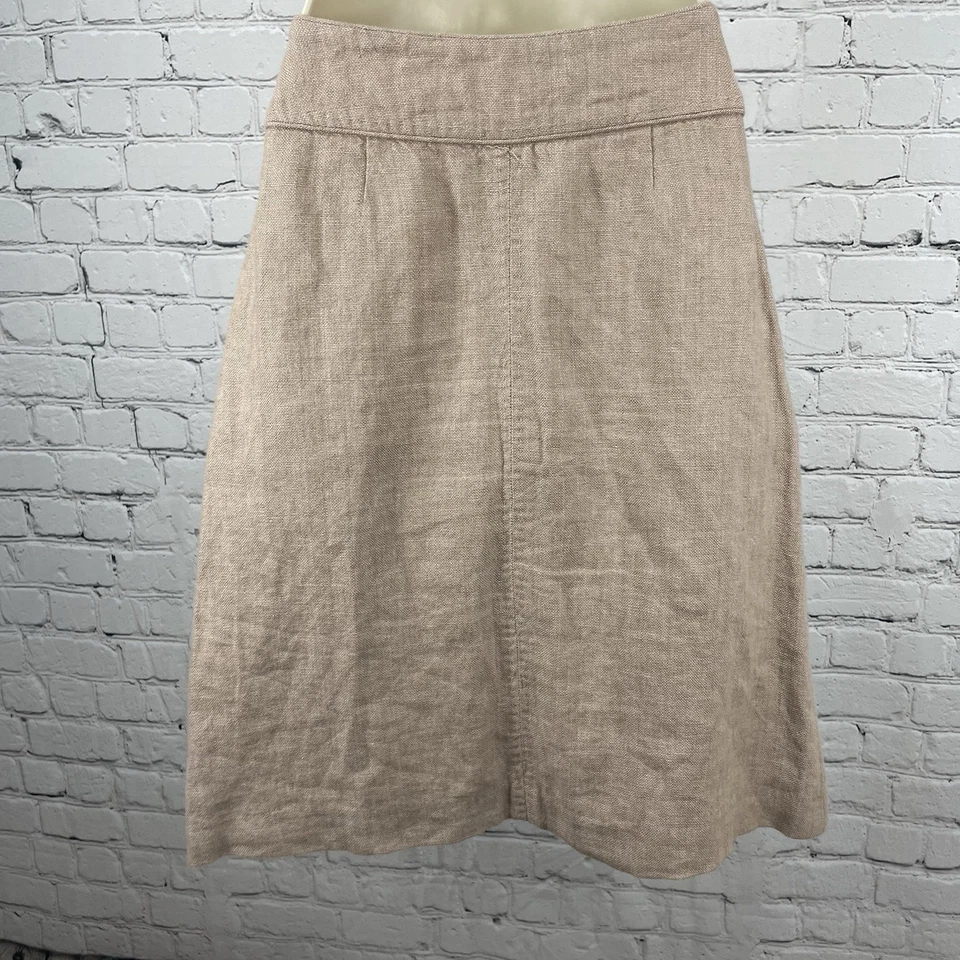 Falda Elevenses Anthropologie Beige Lino Hasta la Rodilla Algodón Bolsillos Línea A 0 Foto 2 de 4