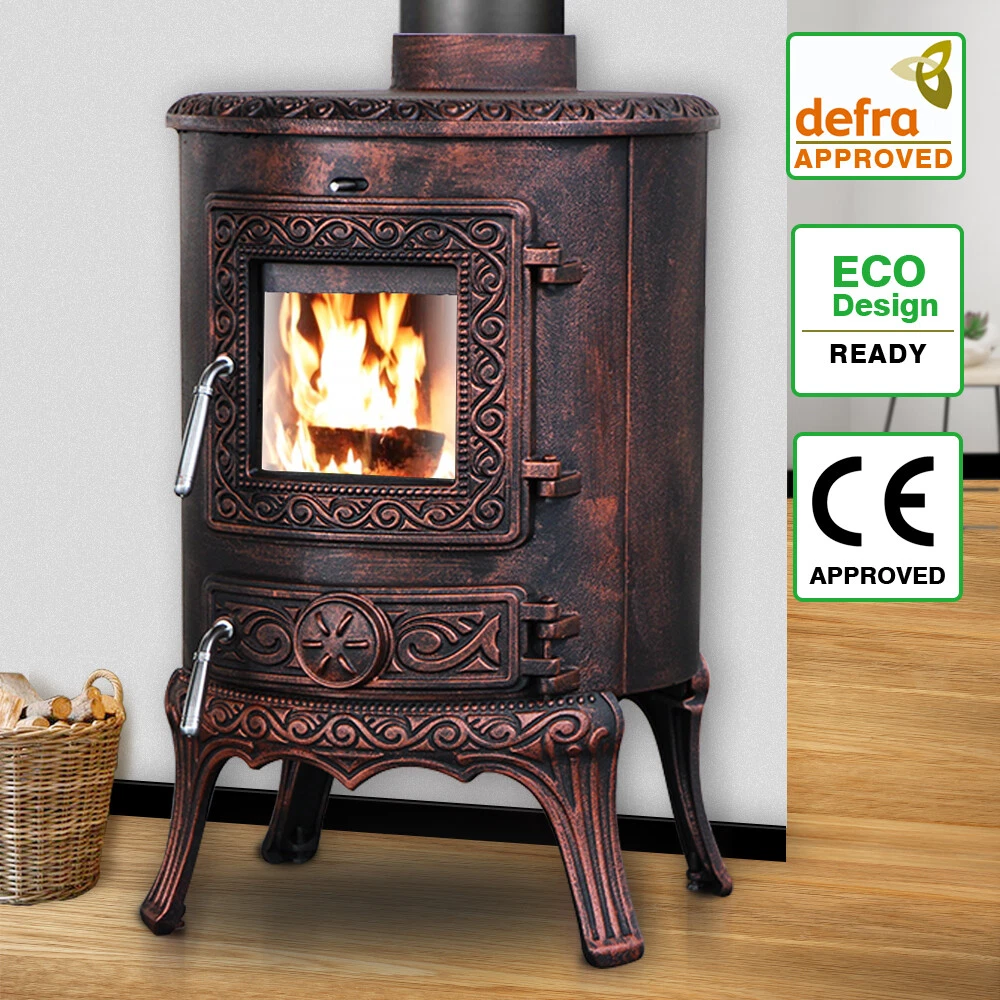 5KW Antique Bronze Cast Iron Log Burner Wood Burning Stove Defra Eco Design  | eBay