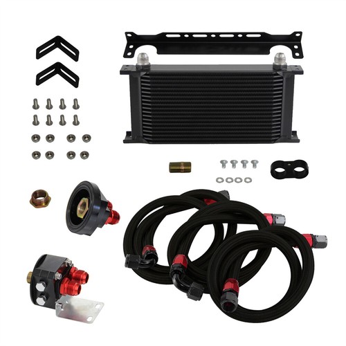 Universal 19 Row AN10 Oil Cooler Kit Relocation Adapter Bracket Kit Black - Picture 2 of 10
