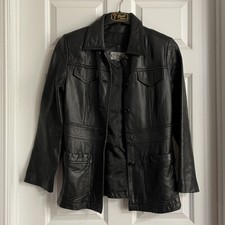 Futuro Women Black Leather Jacket S / Ch - Vintage 90s - Button Closure