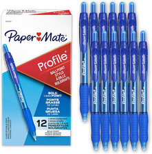 Profile Retractable Ballpoint Pens, Bold Point 1.4Mm , Blue, 12 Count