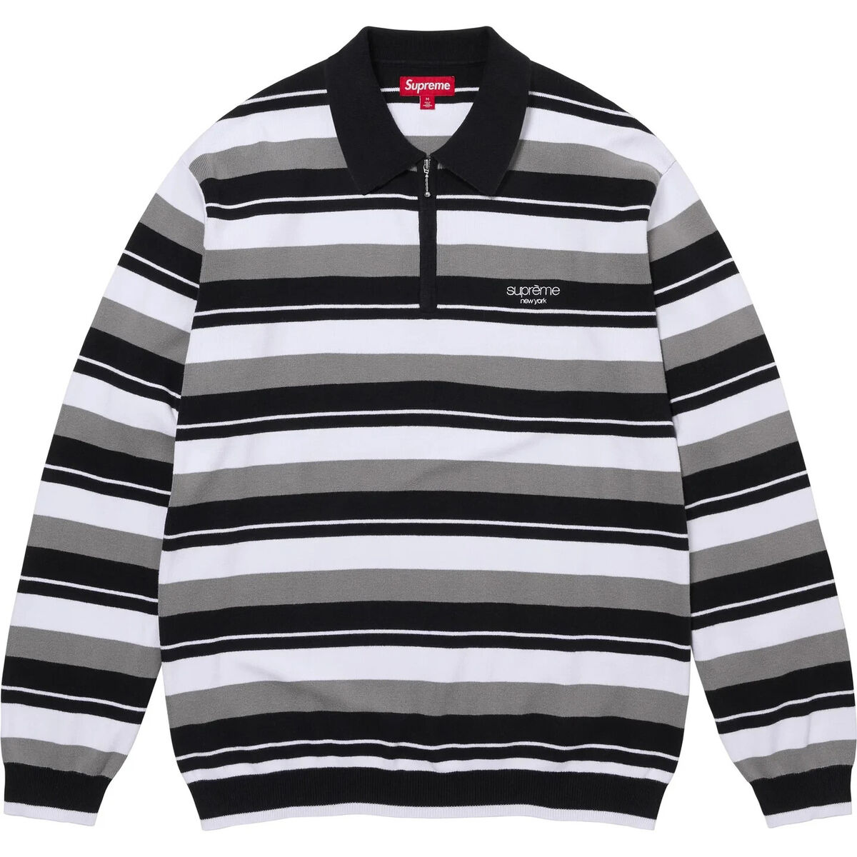 Supreme Stripe Zip L/S Polo Black Navy Pink 3colors FW24 s l1200