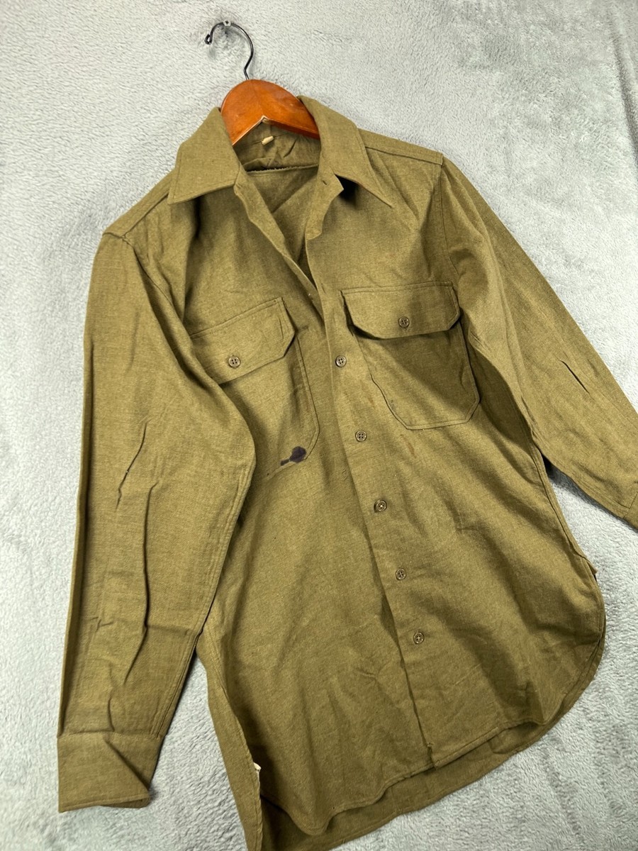 WW2 US Army M37 Wool Shirt INFANTRY Gas Flap Vintage 40s SZ 32 OD