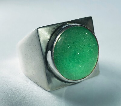 UNIQUE Vintage BOLD MODERNIST Men's Signet Ring JADE-AVENTURINE Sterling  Silver