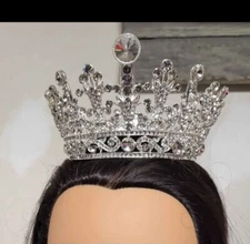 New Silver Tone Metal Clear Rhinestone Tiara Large Spears 