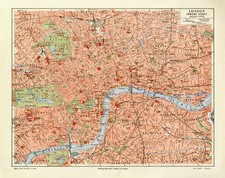 London Innere Stadt historischer Stadtplan Karte Lithographie ca. 1905 antik