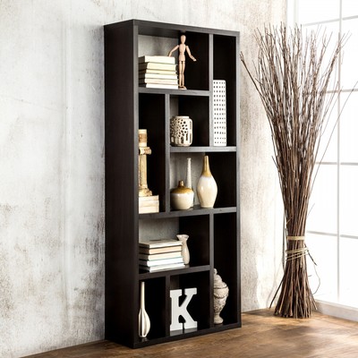 Multi-Shelf Display Cabinet Etagere Asymmetric Bookcase TV Stand, Vert or Horiz