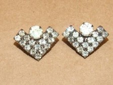 Vintage 50s Mid Century Chevron Shape Clear Rhinestone Pronged Shoe Clips 1 1/8"