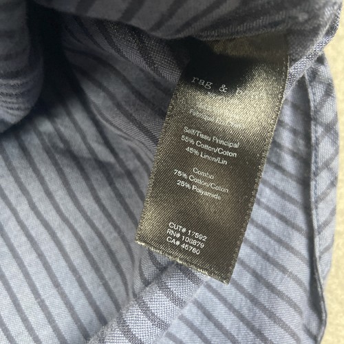 Rag & Bone Shirt Mens XL Blue Striped Linen Blend Button Up Long Sleeve - Picture 10 of 10